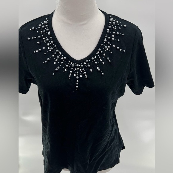 QUACKER FACTORY Black Short Sleeve Studded Shirt Size M - Picture 2 of 5